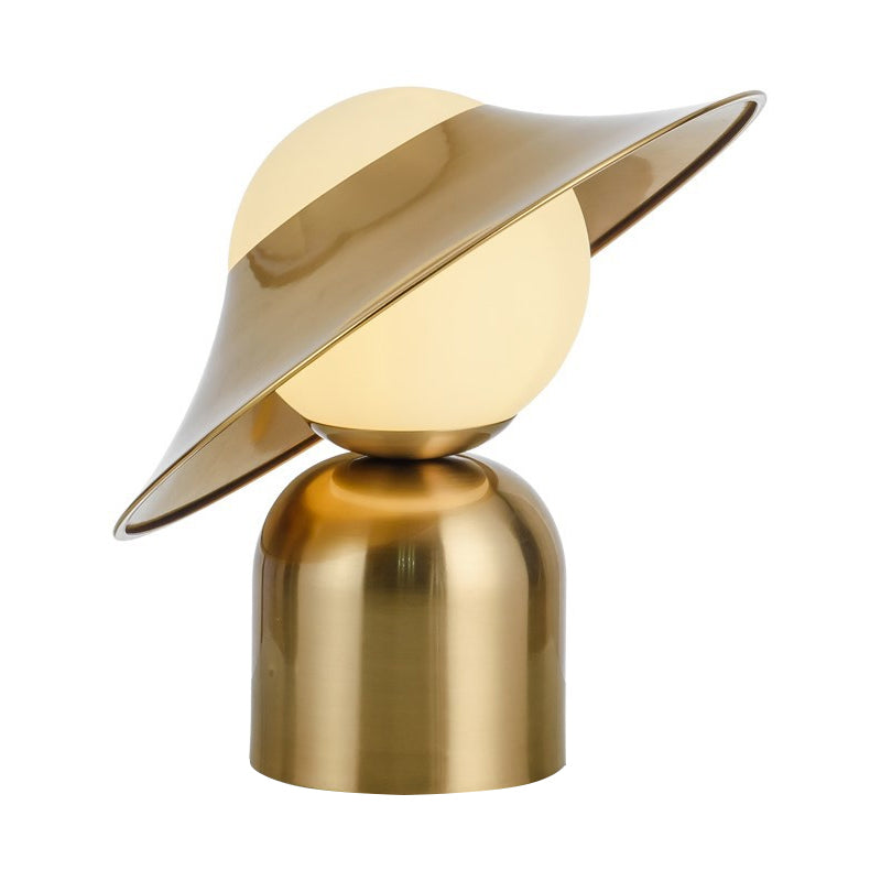 Postmodern Single-Bulb Night Lamp Gold Cylinder/Ball/Tapered Plug-in Table Light with Frosted White/Clear Glass Shade Clearhalo 'Lamps' 'Table Lamps' Lighting' 1938315