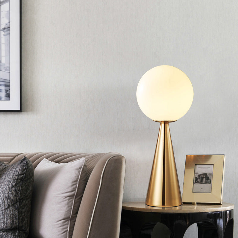 Postmodern Single-Bulb Night Lamp Gold Cylinder/Ball/Tapered Plug-in Table Light with Frosted White/Clear Glass Shade Clearhalo 'Lamps' 'Table Lamps' Lighting' 1938319