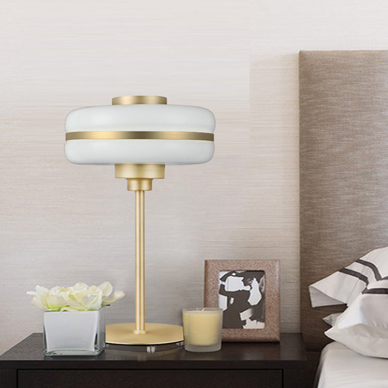 Postmodern Single-Bulb Night Lamp Gold Cylinder/Ball/Tapered Plug-in Table Light with Frosted White/Clear Glass Shade Clearhalo 'Lamps' 'Table Lamps' Lighting' 1938323
