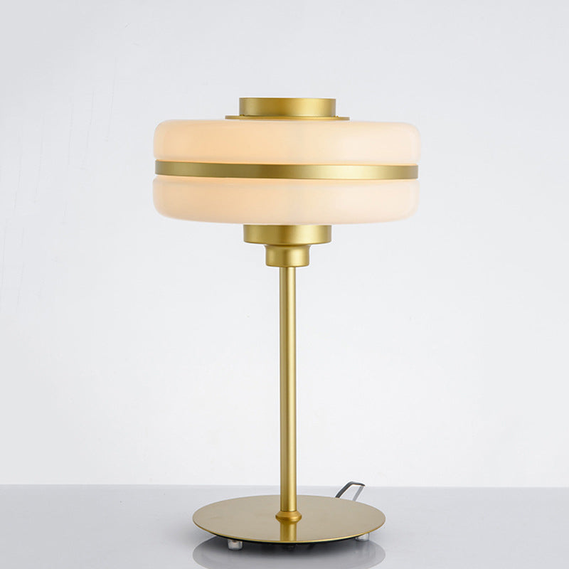 Postmodern Single-Bulb Night Lamp Gold Cylinder/Ball/Tapered Plug-in Table Light with Frosted White/Clear Glass Shade Clearhalo 'Lamps' 'Table Lamps' Lighting' 1938324