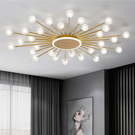 Postmodern Starburst Flushmount Lighting Frosted Glass 18-Light Postmodern Ceiling Light in Black/Gold Gold Clearhalo 'Ceiling Lights' 'Close To Ceiling Lights' 'Close to ceiling' 'Semi-flushmount' Lighting' 1938338