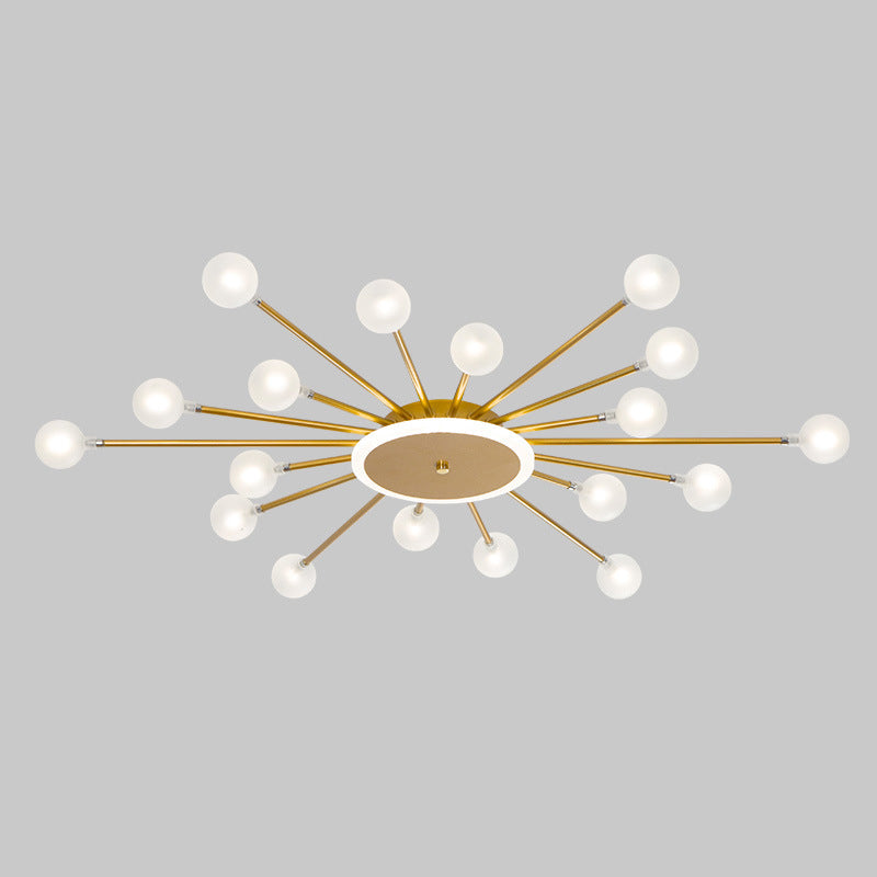 Postmodern Starburst Flushmount Lighting Frosted Glass 18-Light Postmodern Ceiling Light in Black/Gold Clearhalo 'Ceiling Lights' 'Close To Ceiling Lights' 'Close to ceiling' 'Semi-flushmount' Lighting' 1938341