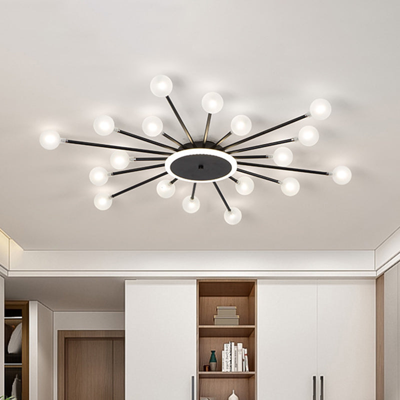 Postmodern Starburst Flushmount Lighting Frosted Glass 18-Light Postmodern Ceiling Light in Black/Gold Black Clearhalo 'Ceiling Lights' 'Close To Ceiling Lights' 'Close to ceiling' 'Semi-flushmount' Lighting' 1938343