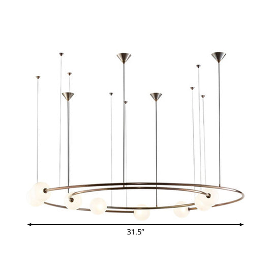 Brass Ringed Hanging Light Fixture Postmodern 8-Bulb Cream Orb Glass Chandelier Lamp over Kitchen Bar Clearhalo 'Ceiling Lights' 'Chandeliers' 'Modern Chandeliers' 'Modern' Lighting' 1938350