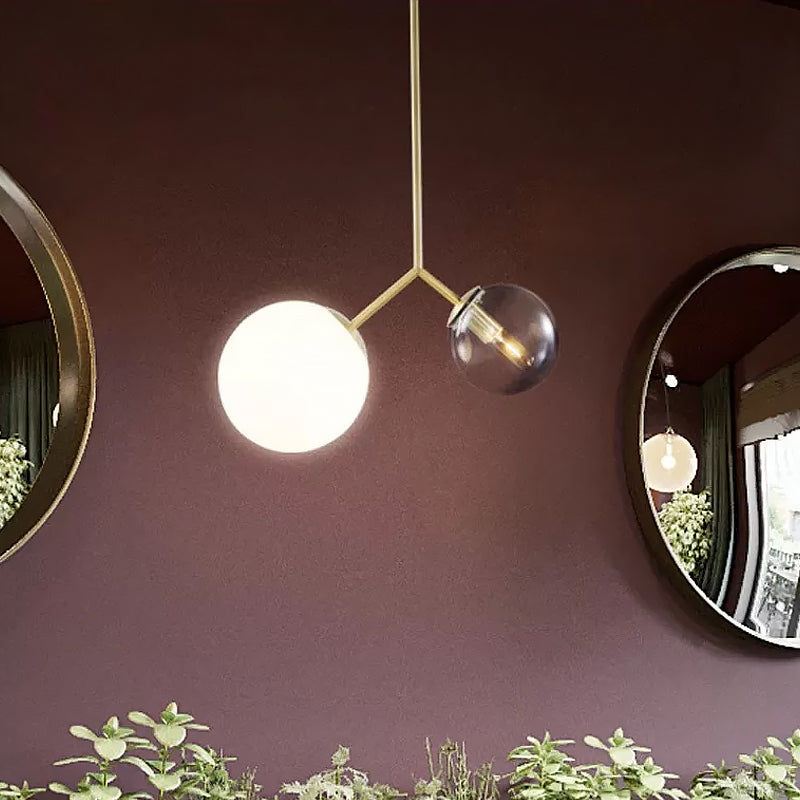 Bifurcated Bedside Pendant Chandelier Ombre Blue and Milk Glass 2 Heads Postmodern Pendant Light in Gold Gold Clearhalo 'Ceiling Lights' 'Chandeliers' 'Modern Chandeliers' 'Modern' Lighting' 1938361