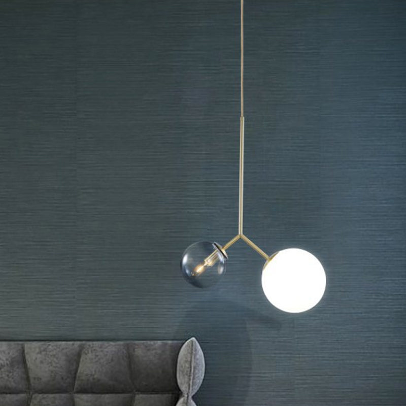 Bifurcated Bedside Pendant Chandelier Ombre Blue and Milk Glass 2 Heads Postmodern Pendant Light in Gold Clearhalo 'Ceiling Lights' 'Chandeliers' 'Modern Chandeliers' 'Modern' Lighting' 1938362