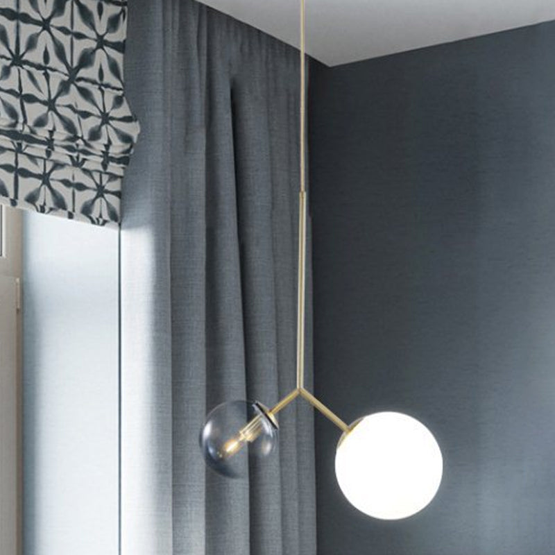 Bifurcated Bedside Pendant Chandelier Ombre Blue and Milk Glass 2 Heads Postmodern Pendant Light in Gold Clearhalo 'Ceiling Lights' 'Chandeliers' 'Modern Chandeliers' 'Modern' Lighting' 1938364