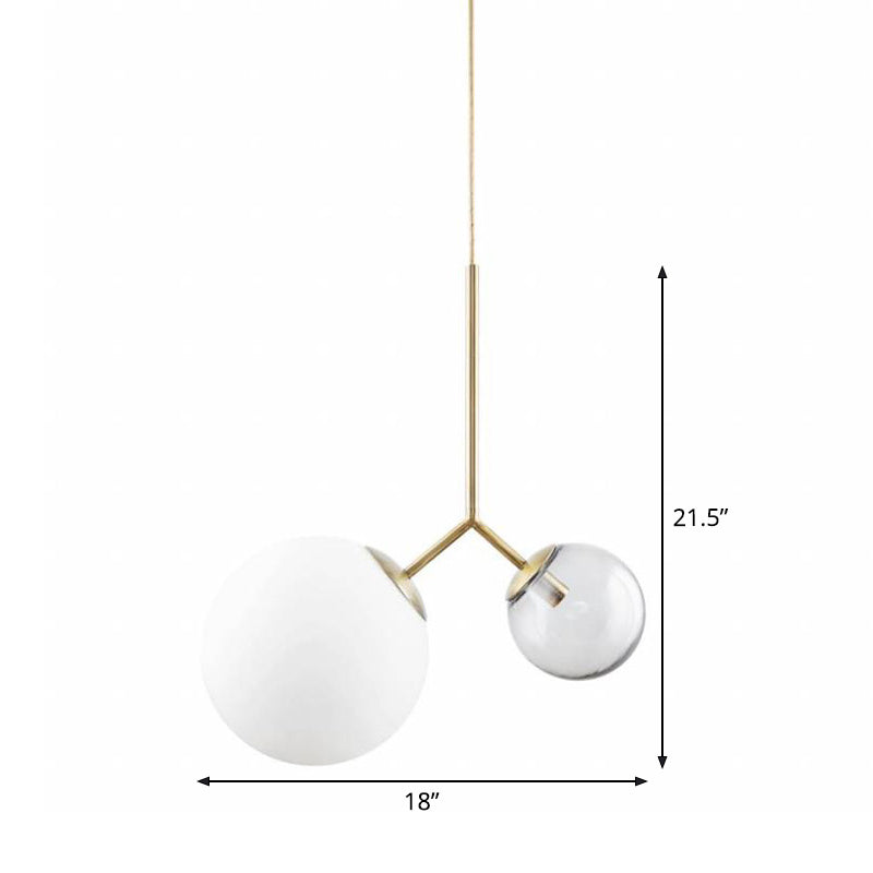 Bifurcated Bedside Pendant Chandelier Ombre Blue and Milk Glass 2 Heads Postmodern Pendant Light in Gold Clearhalo 'Ceiling Lights' 'Chandeliers' 'Modern Chandeliers' 'Modern' Lighting' 1938366