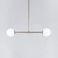 Minimalist Bar Shaped Pendant Light Metallic 2 Lights Postmodern Chandelier in Gold with Orb White Glass Shade Clearhalo 'Ceiling Lights' 'Chandeliers' 'Modern Chandeliers' 'Modern' Lighting' 1938371