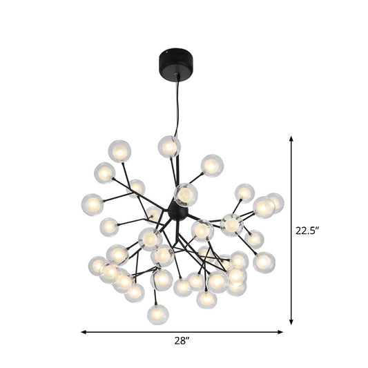 Clear and Frosted Glass Firefly Chandelier Modernist 36-Light Black Hanging Pendant Light for Parlor Clearhalo 'Ceiling Lights' 'Chandeliers' 'Modern Chandeliers' 'Modern' Lighting' 1938384