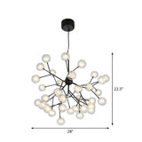 Clear and Frosted Glass Firefly Chandelier Modernist 36-Light Black Hanging Pendant Light for Parlor Clearhalo 'Ceiling Lights' 'Chandeliers' 'Modern Chandeliers' 'Modern' Lighting' 1938384