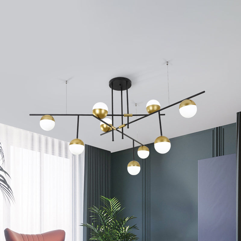 1/3-Tier Hanging Chandelier Postmodern Cream Ball Glass 3/9 Bulbs Black and Gold Ceiling Suspension Lamp 9 Black Clearhalo 'Ceiling Lights' 'Chandeliers' 'Modern Chandeliers' 'Modern' Lighting' 1938415
