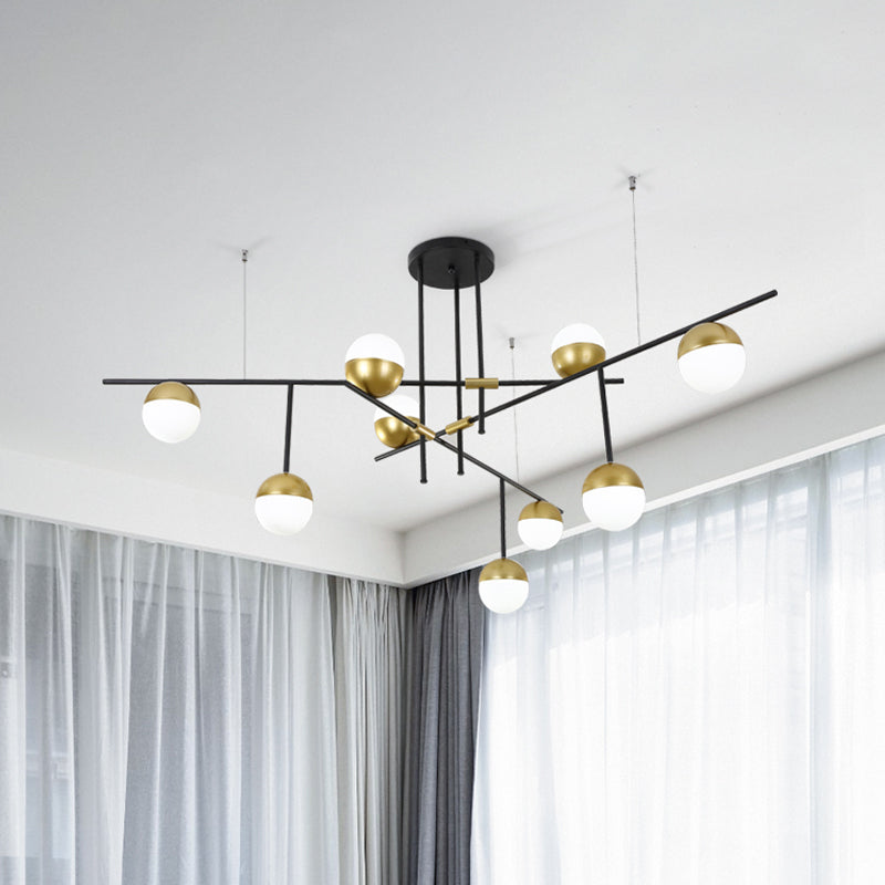 1/3-Tier Hanging Chandelier Postmodern Cream Ball Glass 3/9 Bulbs Black and Gold Ceiling Suspension Lamp Clearhalo 'Ceiling Lights' 'Chandeliers' 'Modern Chandeliers' 'Modern' Lighting' 1938416