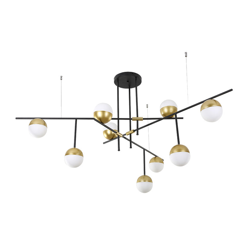 1/3-Tier Hanging Chandelier Postmodern Cream Ball Glass 3/9 Bulbs Black and Gold Ceiling Suspension Lamp Clearhalo 'Ceiling Lights' 'Chandeliers' 'Modern Chandeliers' 'Modern' Lighting' 1938418