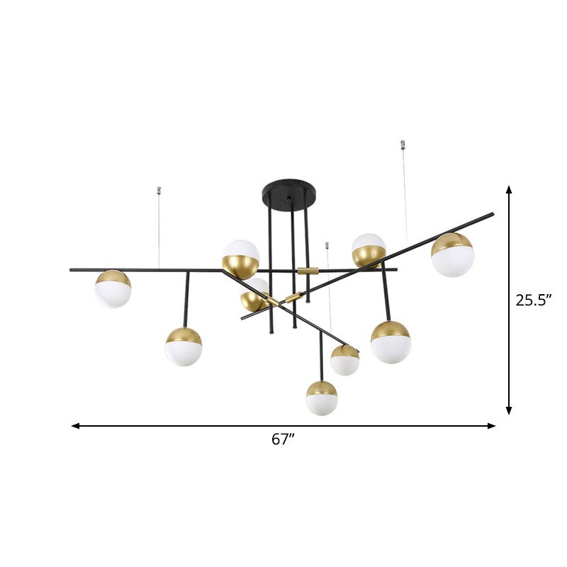 1/3-Tier Hanging Chandelier Postmodern Cream Ball Glass 3/9 Bulbs Black and Gold Ceiling Suspension Lamp Clearhalo 'Ceiling Lights' 'Chandeliers' 'Modern Chandeliers' 'Modern' Lighting' 1938419