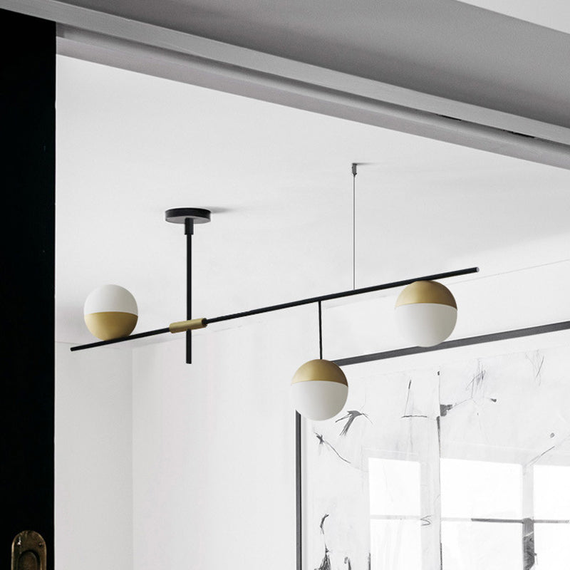 1/3-Tier Hanging Chandelier Postmodern Cream Ball Glass 3/9 Bulbs Black and Gold Ceiling Suspension Lamp 3 Black Clearhalo 'Ceiling Lights' 'Chandeliers' 'Modern Chandeliers' 'Modern' Lighting' 1938420