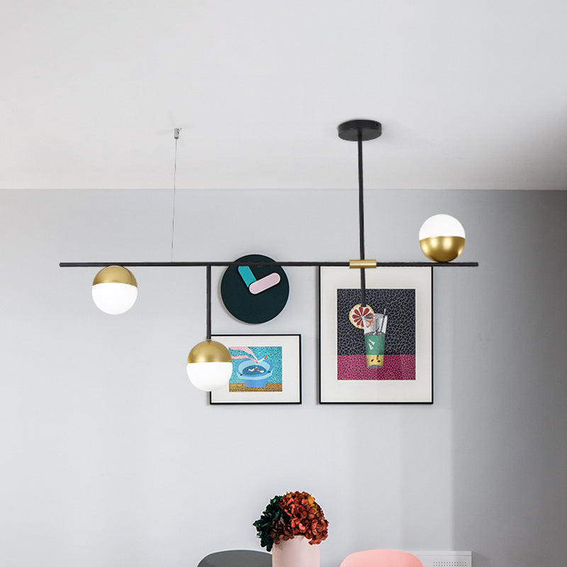 1/3-Tier Hanging Chandelier Postmodern Cream Ball Glass 3/9 Bulbs Black and Gold Ceiling Suspension Lamp Clearhalo 'Ceiling Lights' 'Chandeliers' 'Modern Chandeliers' 'Modern' Lighting' 1938421