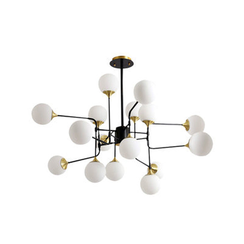 Black and Gold Branch Hanging Lamp Modern 8/12/16-Light Milky Ball Glass Chandelier Light Fixture Clearhalo 'Ceiling Lights' 'Chandeliers' 'Modern Chandeliers' 'Modern' Lighting' 1938428