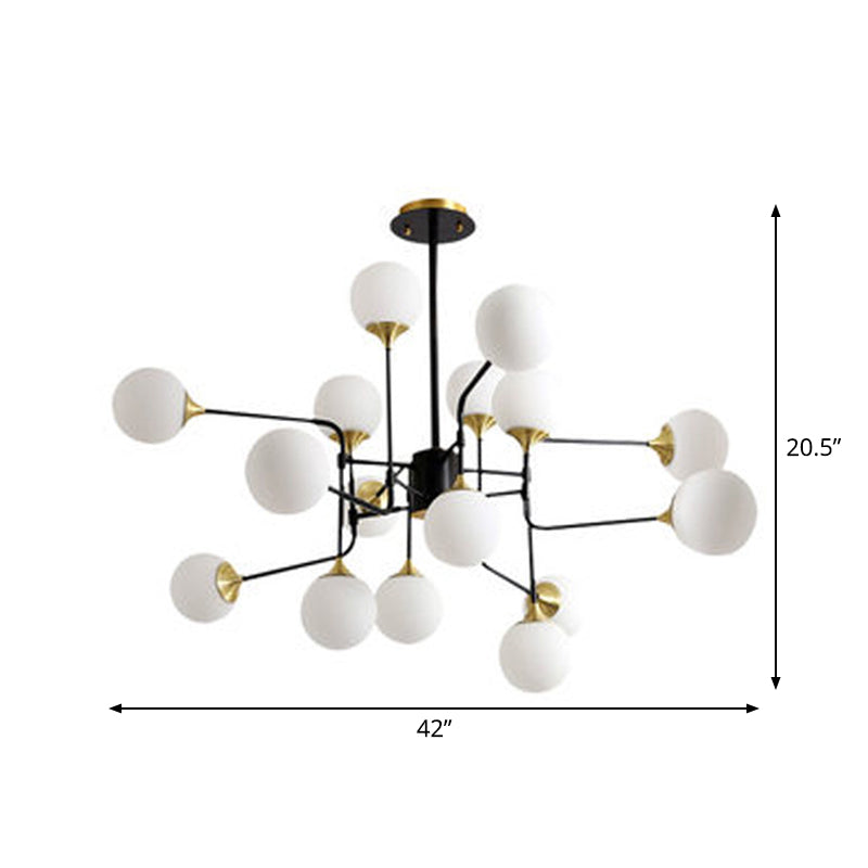 Black and Gold Branch Hanging Lamp Modern 8/12/16-Light Milky Ball Glass Chandelier Light Fixture Clearhalo 'Ceiling Lights' 'Chandeliers' 'Modern Chandeliers' 'Modern' Lighting' 1938430
