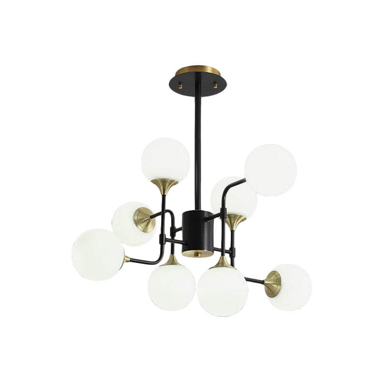 Black and Gold Branch Hanging Lamp Modern 8/12/16-Light Milky Ball Glass Chandelier Light Fixture Clearhalo 'Ceiling Lights' 'Chandeliers' 'Modern Chandeliers' 'Modern' Lighting' 1938433