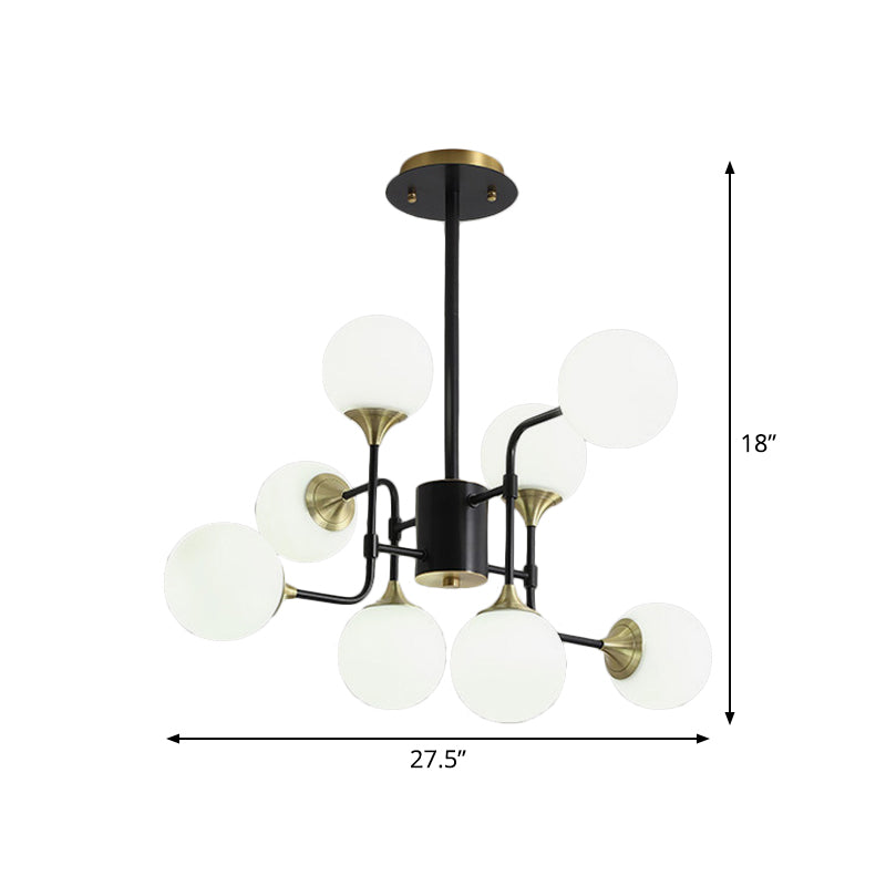 Black and Gold Branch Hanging Lamp Modern 8/12/16-Light Milky Ball Glass Chandelier Light Fixture Clearhalo 'Ceiling Lights' 'Chandeliers' 'Modern Chandeliers' 'Modern' Lighting' 1938435