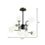 Black and Gold Branch Hanging Lamp Modern 8/12/16-Light Milky Ball Glass Chandelier Light Fixture Clearhalo 'Ceiling Lights' 'Chandeliers' 'Modern Chandeliers' 'Modern' Lighting' 1938435