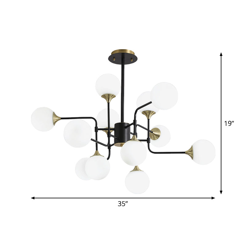 Black and Gold Branch Hanging Lamp Modern 8/12/16-Light Milky Ball Glass Chandelier Light Fixture Clearhalo 'Ceiling Lights' 'Chandeliers' 'Modern Chandeliers' 'Modern' Lighting' 1938440