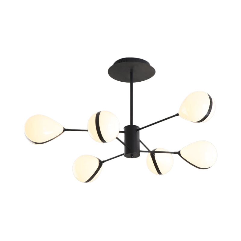 Black Droplet Shade Ceiling Hang Light Modern 6/8/10 Heads Cream Glass Chandelier in Warm/White Light Clearhalo 'Ceiling Lights' 'Chandeliers' 'Modern Chandeliers' 'Modern' Lighting' 1938462