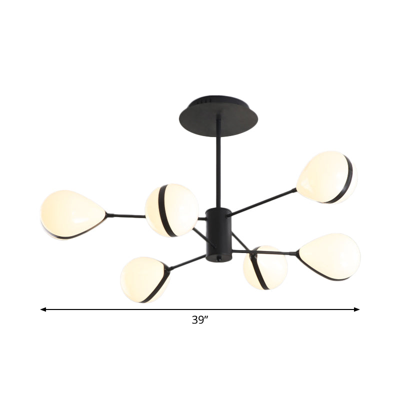 Black Droplet Shade Ceiling Hang Light Modern 6/8/10 Heads Cream Glass Chandelier in Warm/White Light Clearhalo 'Ceiling Lights' 'Chandeliers' 'Modern Chandeliers' 'Modern' Lighting' 1938463