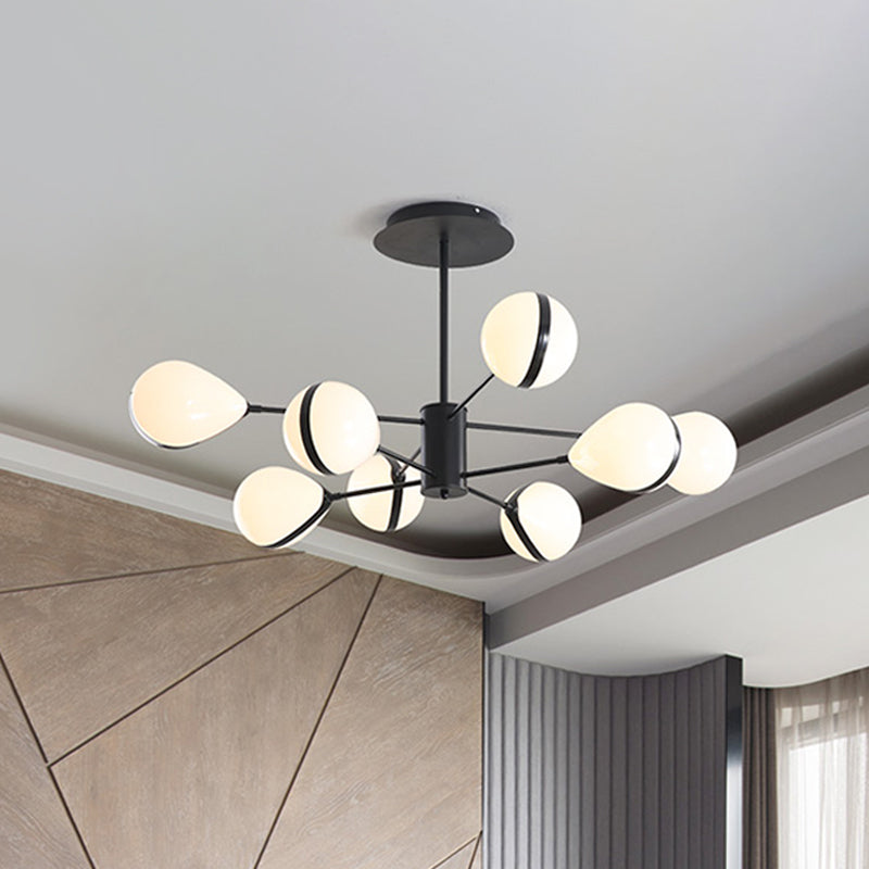 Black Droplet Shade Ceiling Hang Light Modern 6/8/10 Heads Cream Glass Chandelier in Warm/White Light 8 Black Clearhalo 'Ceiling Lights' 'Chandeliers' 'Modern Chandeliers' 'Modern' Lighting' 1938464