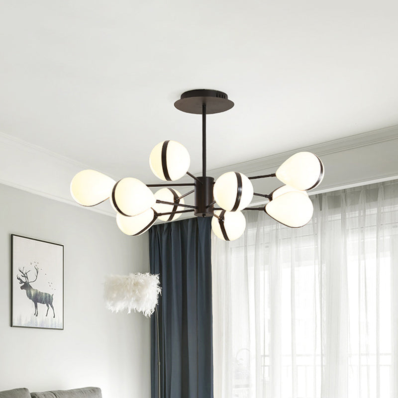 Black Droplet Shade Ceiling Hang Light Modern 6/8/10 Heads Cream Glass Chandelier in Warm/White Light 10 Black Clearhalo 'Ceiling Lights' 'Chandeliers' 'Modern Chandeliers' 'Modern' Lighting' 1938469