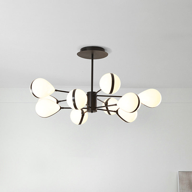 Black Droplet Shade Ceiling Hang Light Modern 6/8/10 Heads Cream Glass Chandelier in Warm/White Light Clearhalo 'Ceiling Lights' 'Chandeliers' 'Modern Chandeliers' 'Modern' Lighting' 1938470