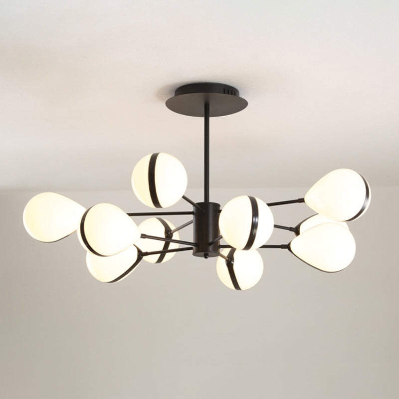 Black Droplet Shade Ceiling Hang Light Modern 6/8/10 Heads Cream Glass Chandelier in Warm/White Light Clearhalo 'Ceiling Lights' 'Chandeliers' 'Modern Chandeliers' 'Modern' Lighting' 1938471