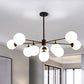 Iron Branch Chandelier Lamp Postmodern 9/11 Lights Black/Gold Hanging Pendant Light with Orb Opal Glass Shade Clearhalo 'Ceiling Lights' 'Chandeliers' 'Modern Chandeliers' 'Modern' Lighting' 1938518