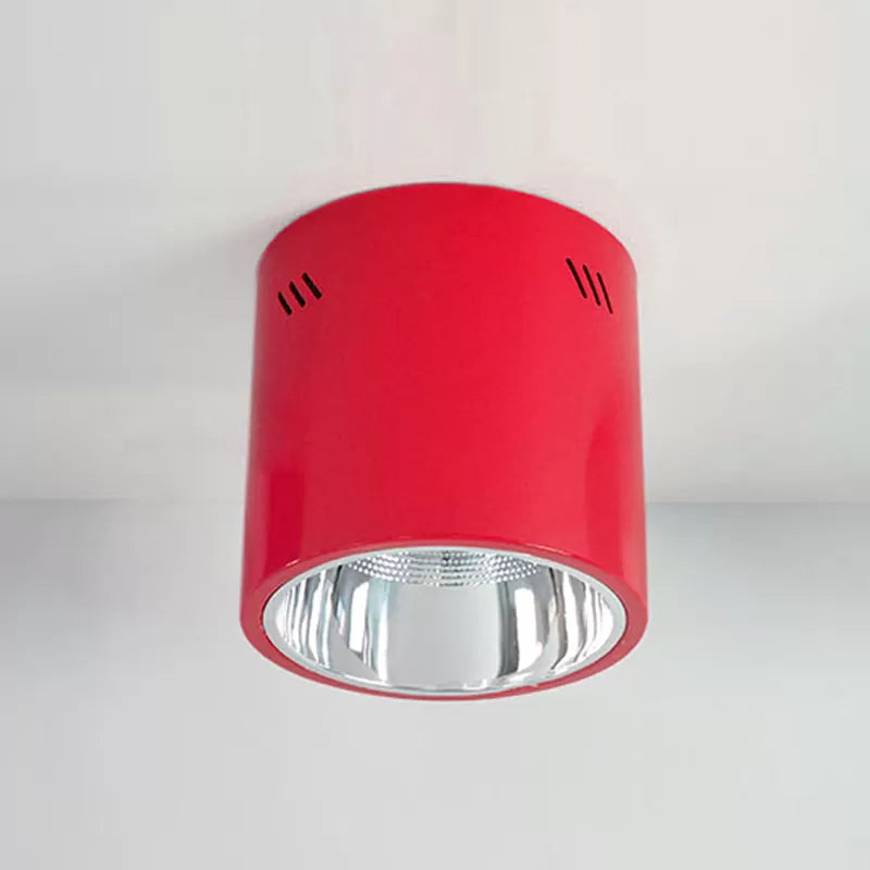 Cylinder Cloth Shop Down Light Metallic 1 Head Commercial Ceiling Mount Light Red Clearhalo 'Ceiling Lights' 'Close To Ceiling Lights' 'Close to ceiling' 'Flush mount' Lighting' 193926