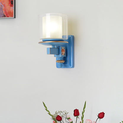 Nordic Stylish Cylinder Wall Light with Shell Deco 1 Light Metal & Glass Wall Lamp for Stair Water Blue Clearhalo 'Wall Lamps & Sconces' 'Wall Lights' Lighting' 193949