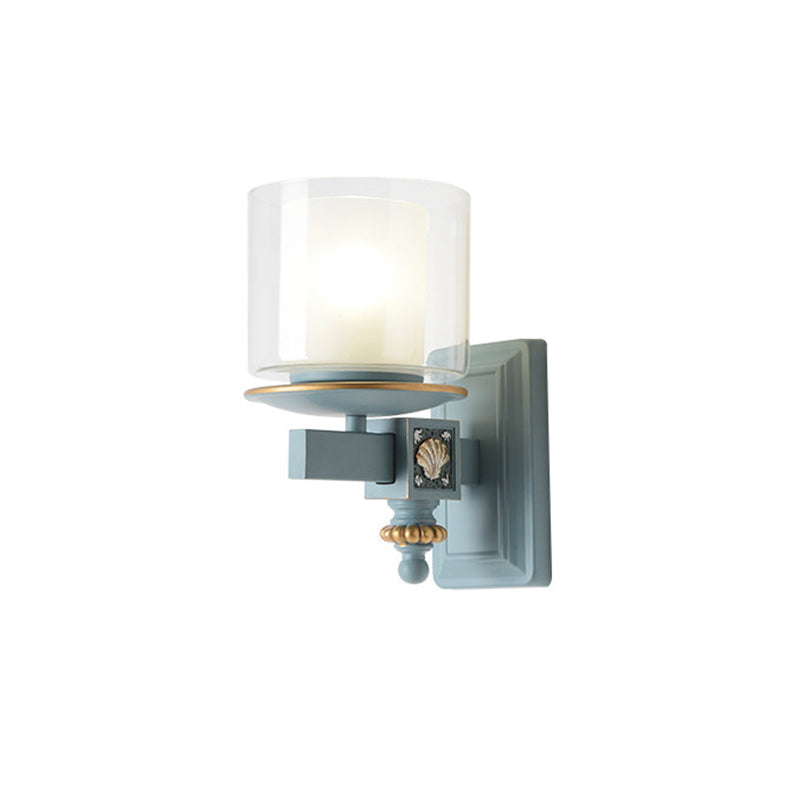 Nordic Stylish Cylinder Wall Light with Shell Deco 1 Light Metal & Glass Wall Lamp for Stair Clearhalo 'Wall Lamps & Sconces' 'Wall Lights' Lighting' 193957