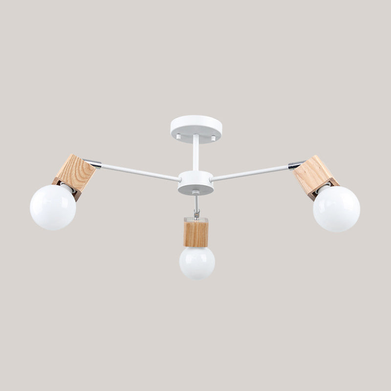 3/5 Heads Open Bulb Semi-Flush Ceiling Light with Square Design Loft Style Wood Metallic Ceiling Mount Chandelier 3 Wood Clearhalo 'Ceiling Lights' 'Close To Ceiling Lights' 'Close to ceiling' 'Semi-flushmount' Lighting' 19403