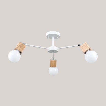 3/5 Heads Open Bulb Semi-Flush Ceiling Light with Square Design Loft Style Wood Metallic Ceiling Mount Chandelier 3 Wood Clearhalo 'Ceiling Lights' 'Close To Ceiling Lights' 'Close to ceiling' 'Semi-flushmount' Lighting' 19403