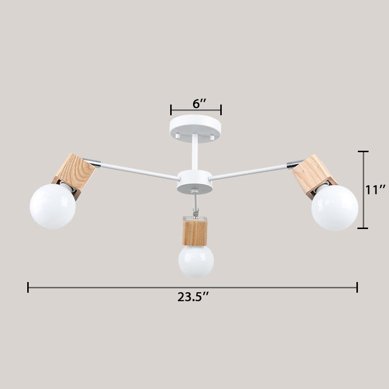 3/5 Heads Open Bulb Semi-Flush Ceiling Light with Square Design Loft Style Wood Metallic Ceiling Mount Chandelier Clearhalo 'Ceiling Lights' 'Close To Ceiling Lights' 'Close to ceiling' 'Semi-flushmount' Lighting' 19404