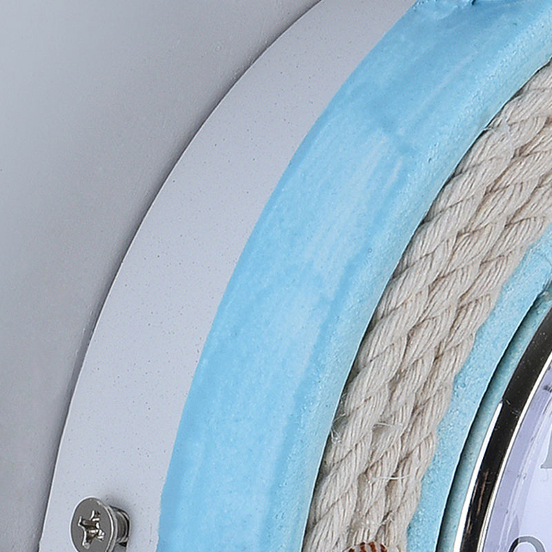 Child Bedroom Anchor Rudder Wall Light with Clock Wood Nautical Stylish Blue Wall Lamp Clearhalo 'Wall Lamps & Sconces' 'Wall Lights' Lighting' 194058