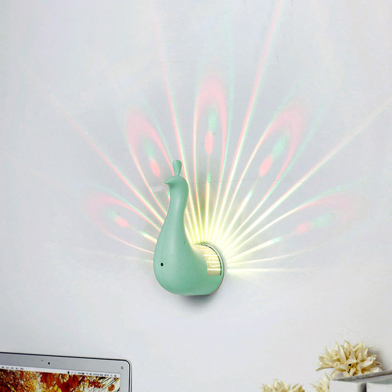 Creative Animal Peacock Night Light Energy Saving LED Wall Light for Hallway Child Bedroom Green Clearhalo 'Night Lights' 'Wall Lights' Lighting' 194270