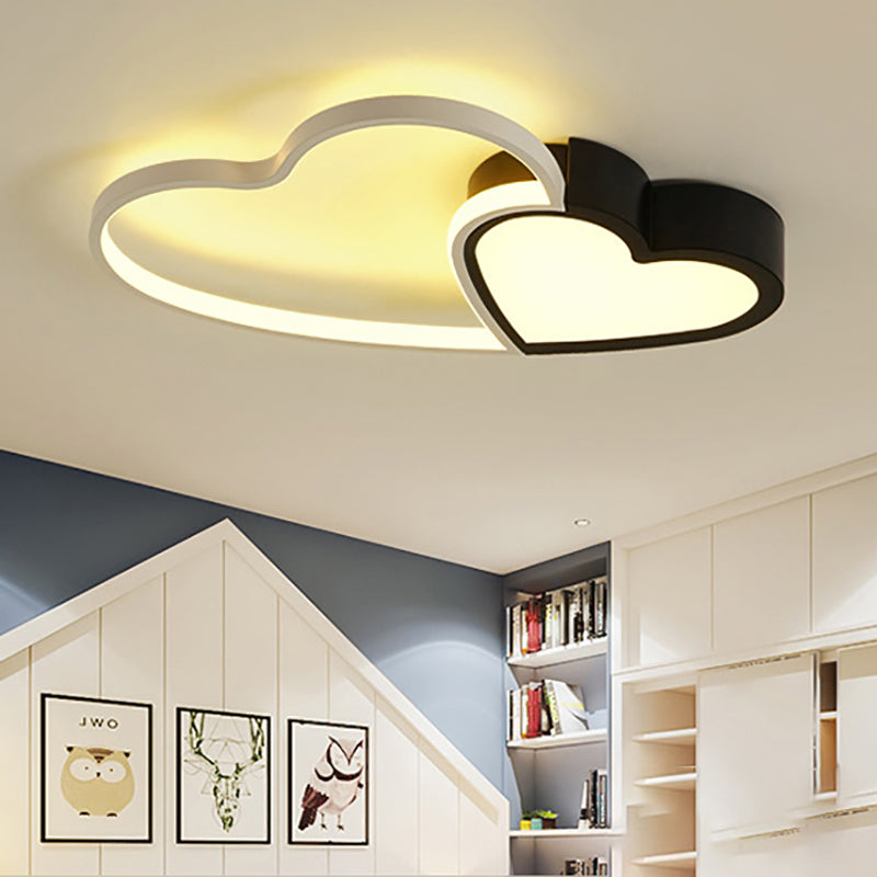 Modern 2-Heart Flush Mount Light Acrylic Black LED Ceiling Light for Study Room Black 18" Clearhalo 'Ceiling Lights' 'Close To Ceiling Lights' 'Close to ceiling' 'Flush mount' 'Industrial Flush Mount' Lighting' 194628