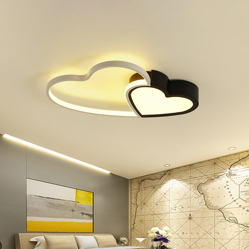 Modern 2-Heart Flush Mount Light Acrylic Black LED Ceiling Light for Study Room Black 15" Clearhalo 'Ceiling Lights' 'Close To Ceiling Lights' 'Close to ceiling' 'Flush mount' 'Industrial Flush Mount' Lighting' 194629