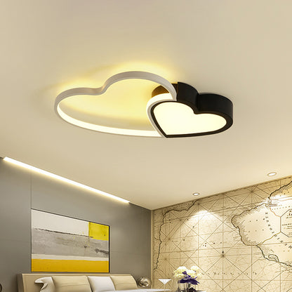 Modern 2-Heart Flush Mount Light Acrylic Black LED Ceiling Light for Study Room Black 15" Clearhalo 'Ceiling Lights' 'Close To Ceiling Lights' 'Close to ceiling' 'Flush mount' 'Industrial Flush Mount' Lighting' 194629