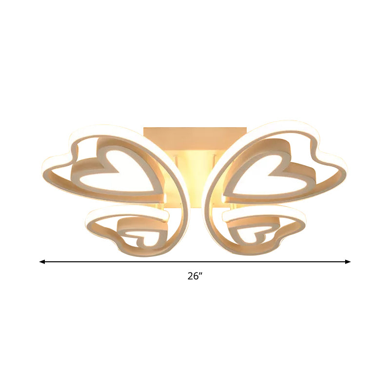 Kids Loving-Heart Butterfly Ceiling Lamp Acrylic LED Flush Ceiling Light in White for Girls Bedroom Clearhalo 'Ceiling Lights' 'Close To Ceiling Lights' 'Close to ceiling' 'Flush mount' Lighting' 194638