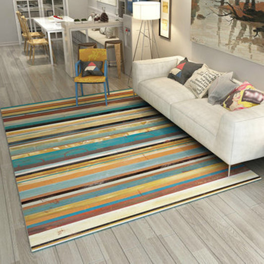 Multicolor Bedroom Rug Novelty Stripe Pattern Area Rug Polyester Washable Carpet Beige