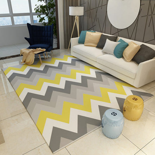 Casual Novelty Rug in Grey Stripe Chevron Print Area Rug Polyester Washable Area Rug for Home Decoration Gray-Yellow