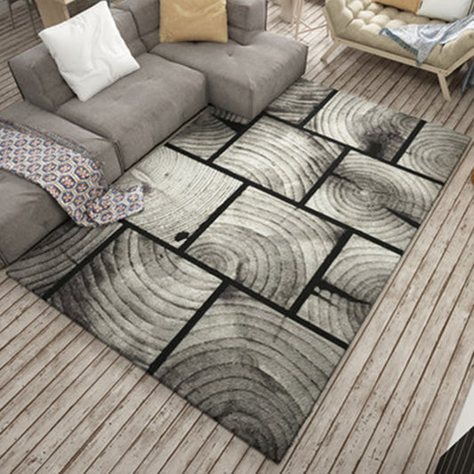 Novelty Geometry Grain Print Rug in Grey Polyester Carpet Washable Area Rug for Home Decoration Gray-Black