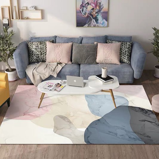 Novelty Colorblock Print Rug in White Polyester Carpet Washable Area Rug for Home Decoration Light Apricot